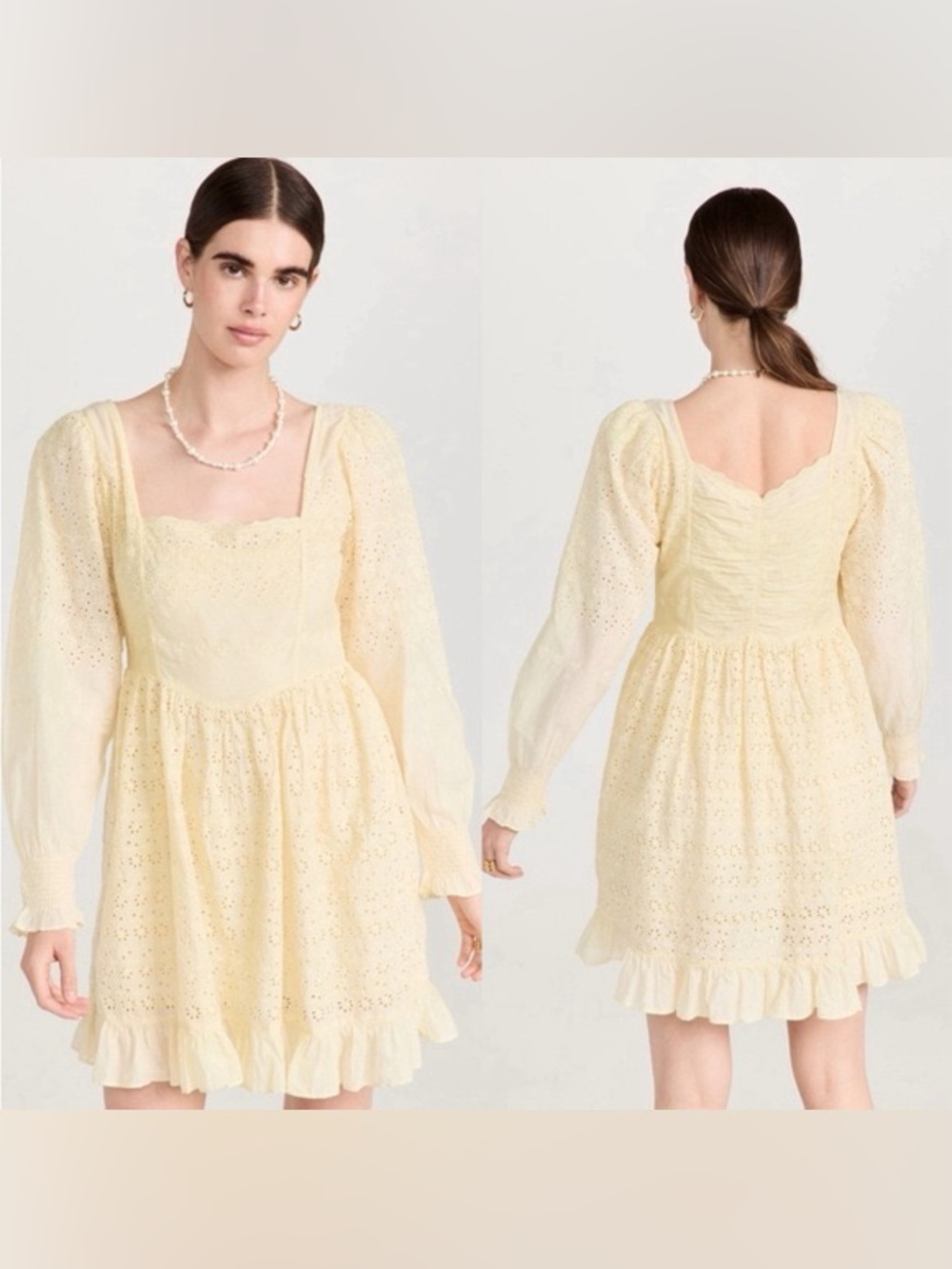 LoveShackFancy Yellow Eyelet Puff Sleeve Mini Dress Size 2